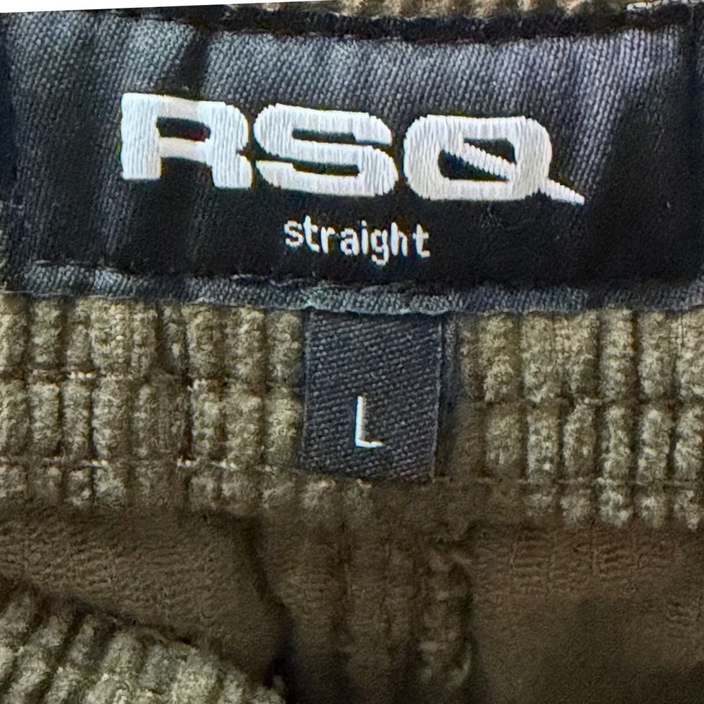 RSQ Pants Mens Large Straight Wash Cord Olive Straight Fit NEW